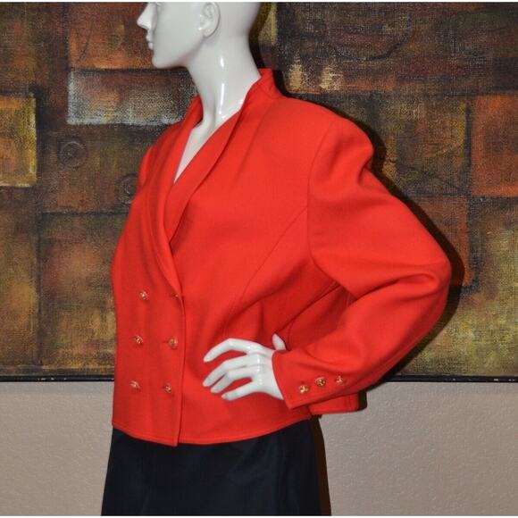 Louis Feraud Designer Red Wool Cropped Matador Style Bolero Jacket Size 14 - Picture 3 of 6
